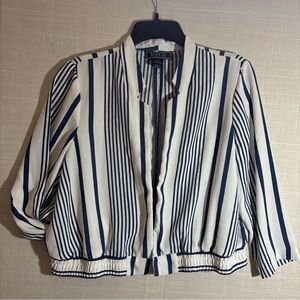 NYCC NewYorkClothingCo Striped Blazer 3/4 Sleeves Cropped pockets Blue/White PL